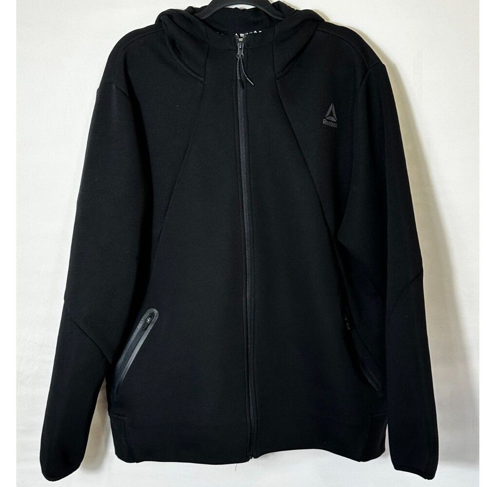 Reebok Mens Momentum Fleece Full Zip Men’s Black Jacket Size XL Zippered Pockets